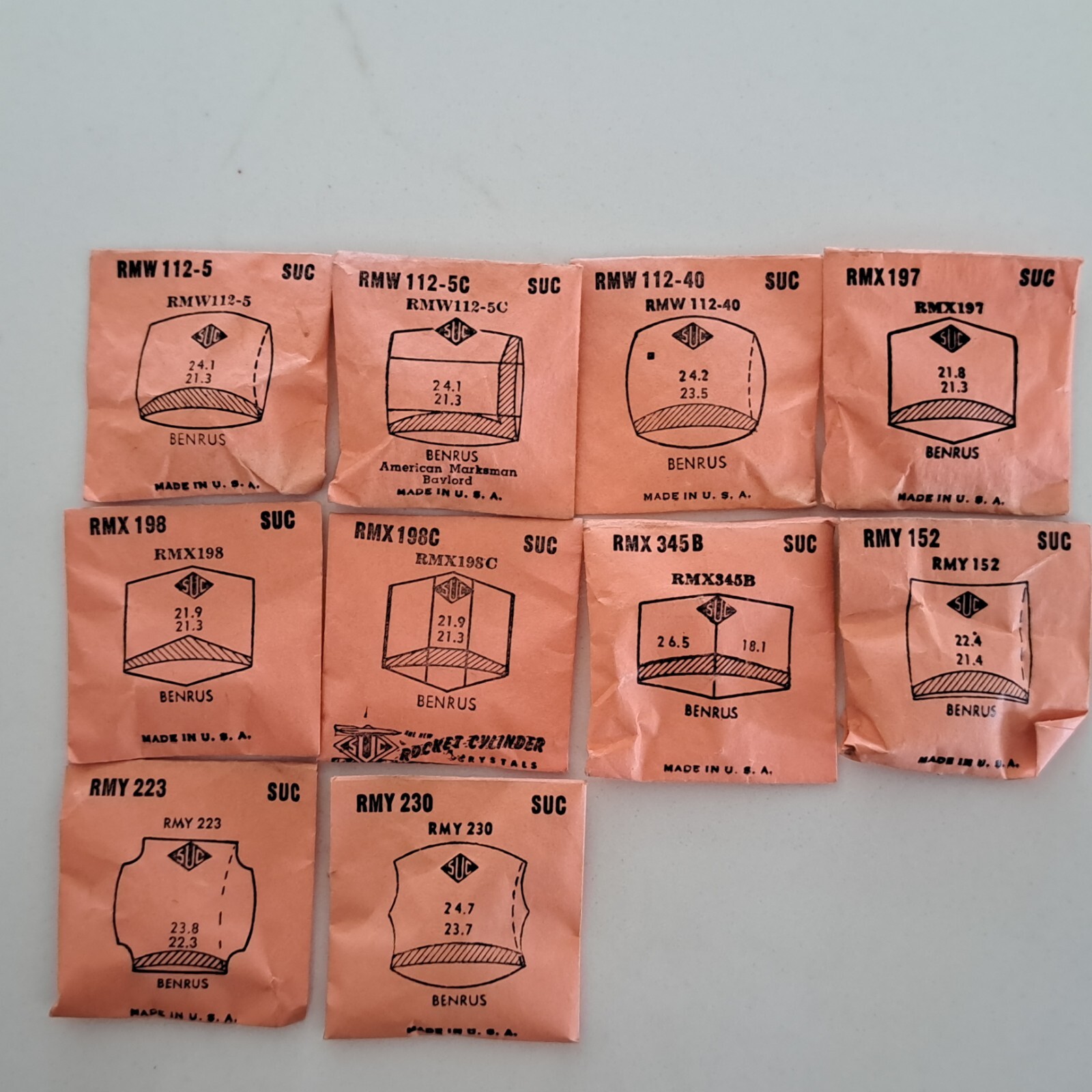 BENRUS WATCH CRYSTALS NOS – SUC BRAND (RMU-RMY VARIETIES)
