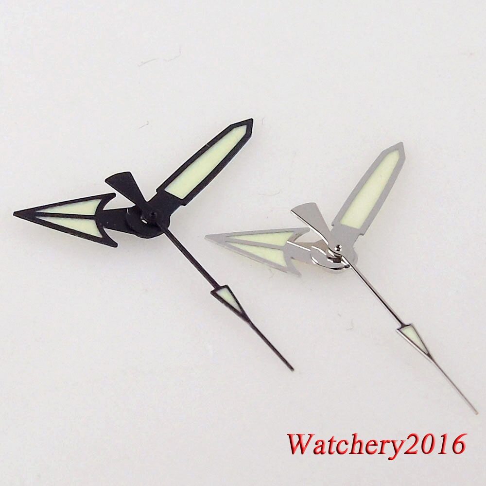 Black Edge Silver Pointed Watch Hands for NH35 NH36 7S26 Automatic Green Lume