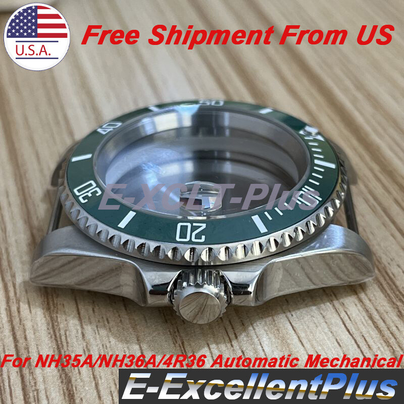 40mm For NH35 NH36 Movement Green Sapphire Glass Automatic Watch Case 316L Steel