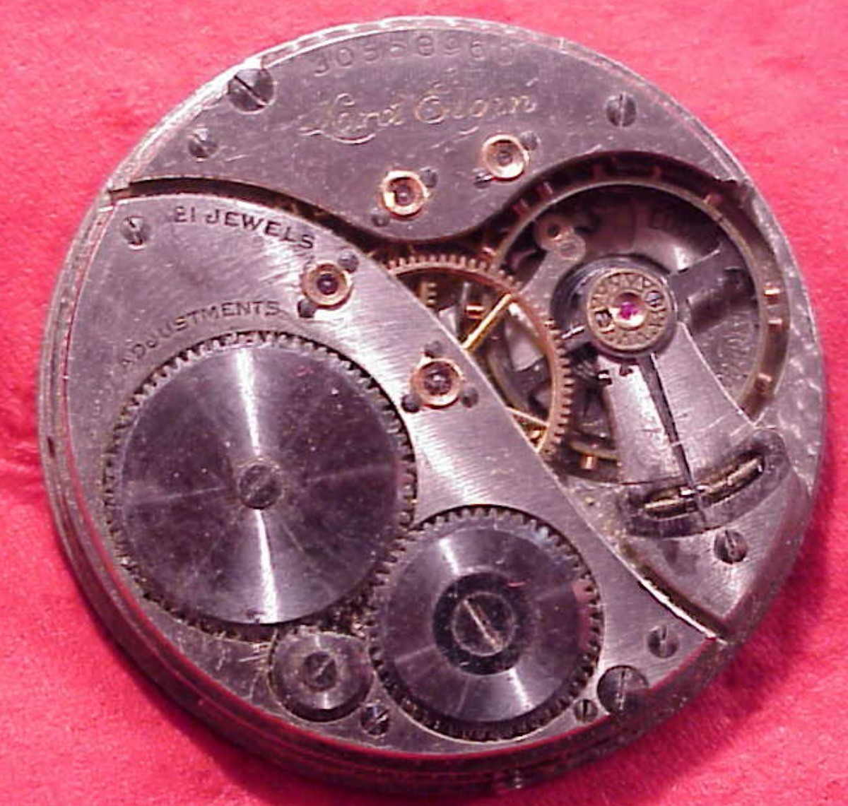 VINTAGE 12s LORD ELGIN 21J Pocket Watch Movement STREAMLINE 39MM BROKEN STAFF