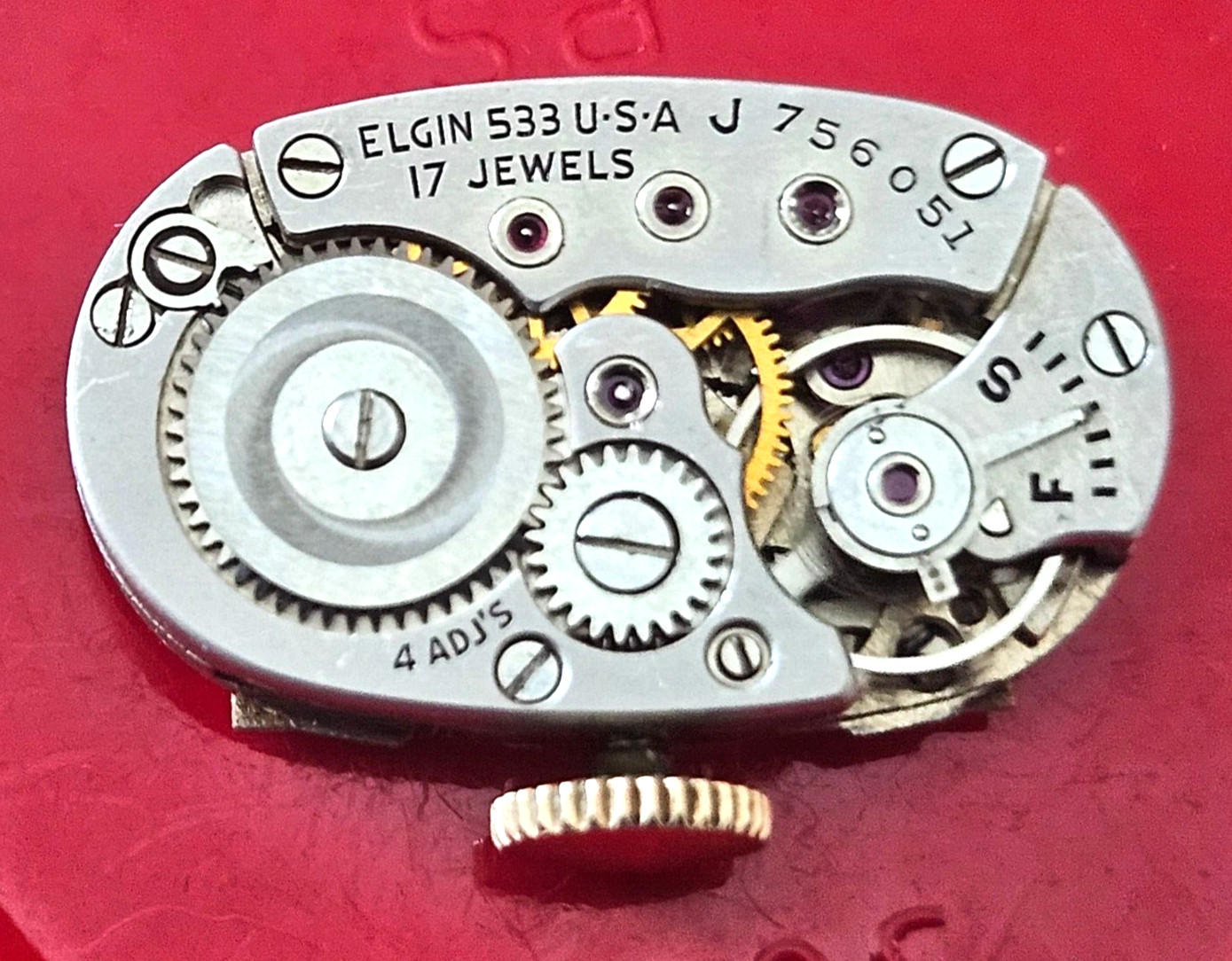 VINTAGE~1948 ELGIN DELUXE 533 21/0~17J USA WATCH MOVEMENT (RUNNING)