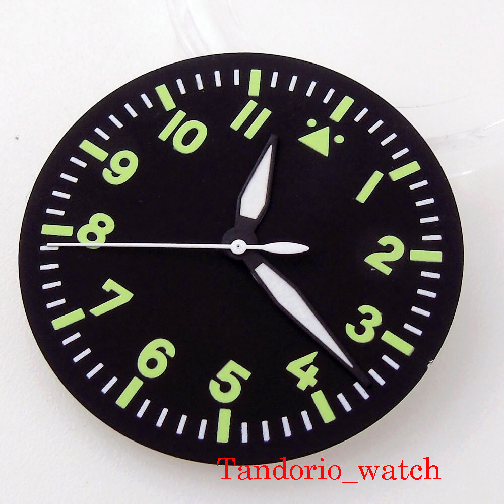 35.5mm Black Sterile Watch Dial Hands Green Luminous Fit NH35 NH36 MIYOTA82 ETA