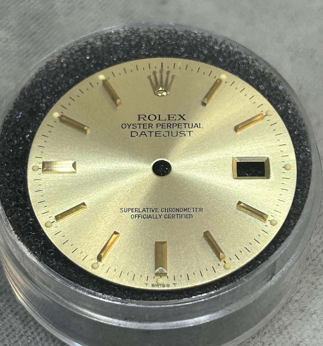 Rolex Mens Datejust Champagne Fat Gold Stick Marker Dial Ref 16013 16233