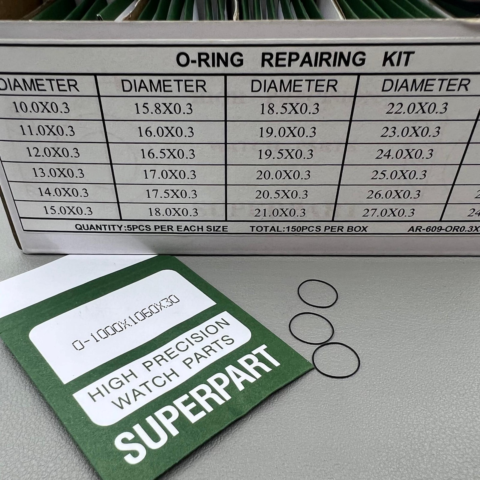 150 PIECES 0.3mm Thickness 30 Sizes Waterproof O Ring Kit Watch Back Gasket