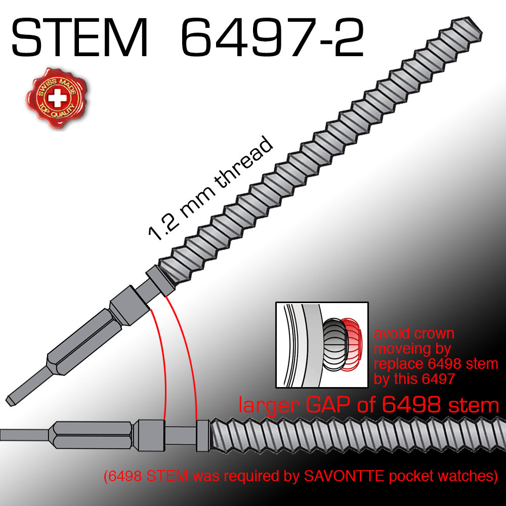 WINDING STEM, ETA UNITAS 6497, 6498 family 1.2 mm thread