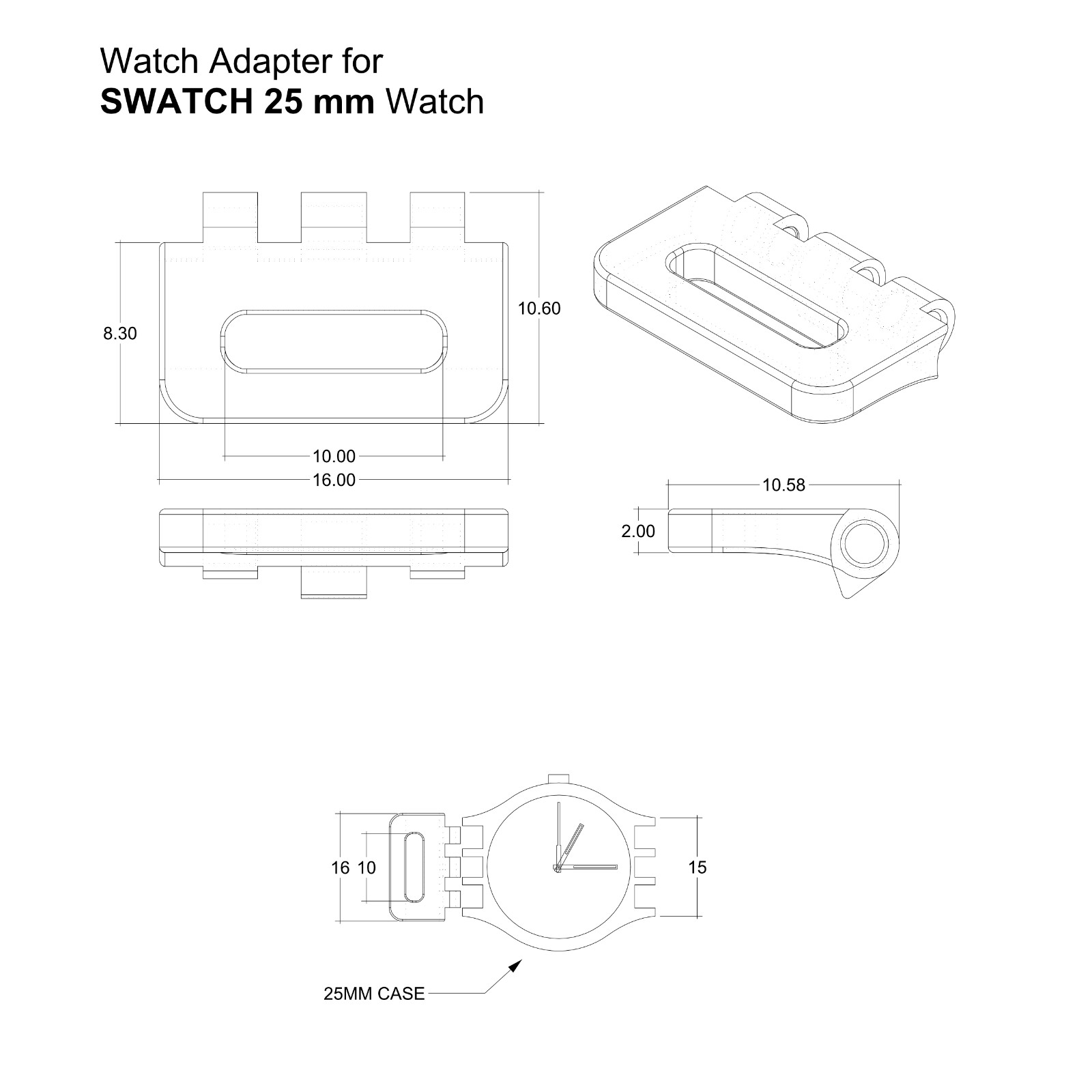 Tough Resin Watch Adapter for Swatch 25mm Watch