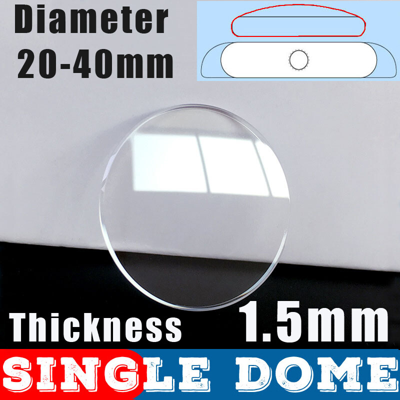 1.5mm Single Dome Sapphire Crystal Watch Glass 20mm to 40mm Round Mineral Mirror