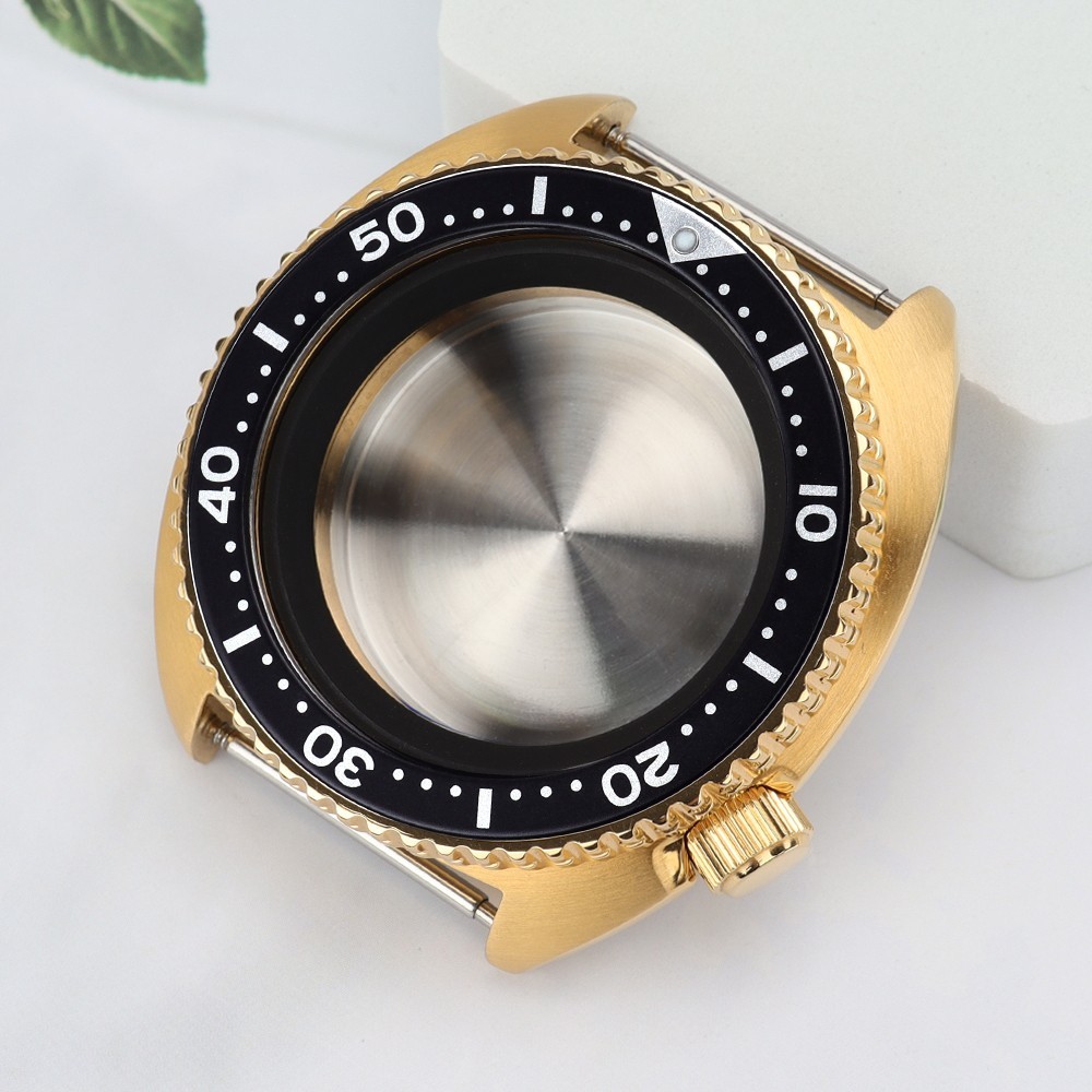 100m Waterproof Gold Diver Watch Case 45mm turtle Style For Seiko NH35 Movement