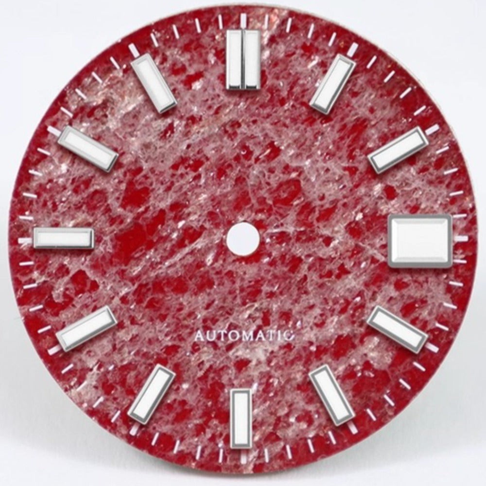 Red Mica Jade Stone 28.5mm Blue Luminous Watch Dial for NH35 Movement No Logo