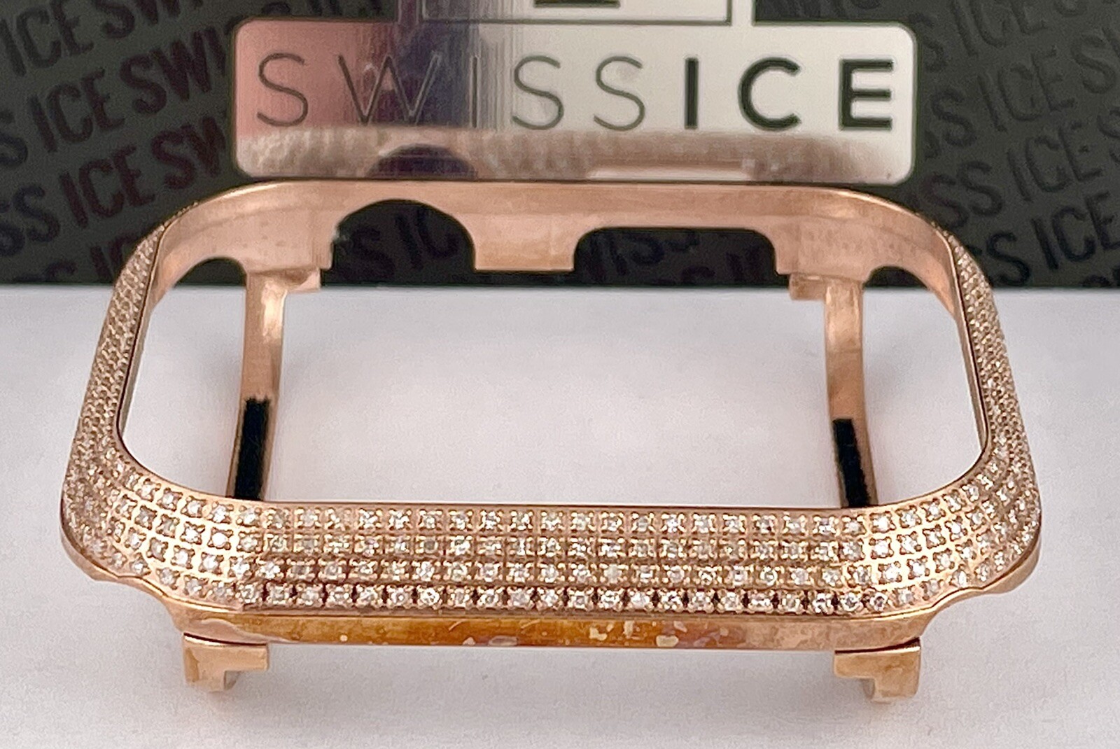 Custom Rose Gold Plated 1.5ct Genuine Diamonds Bezel/Case For Apple Watch 44mm