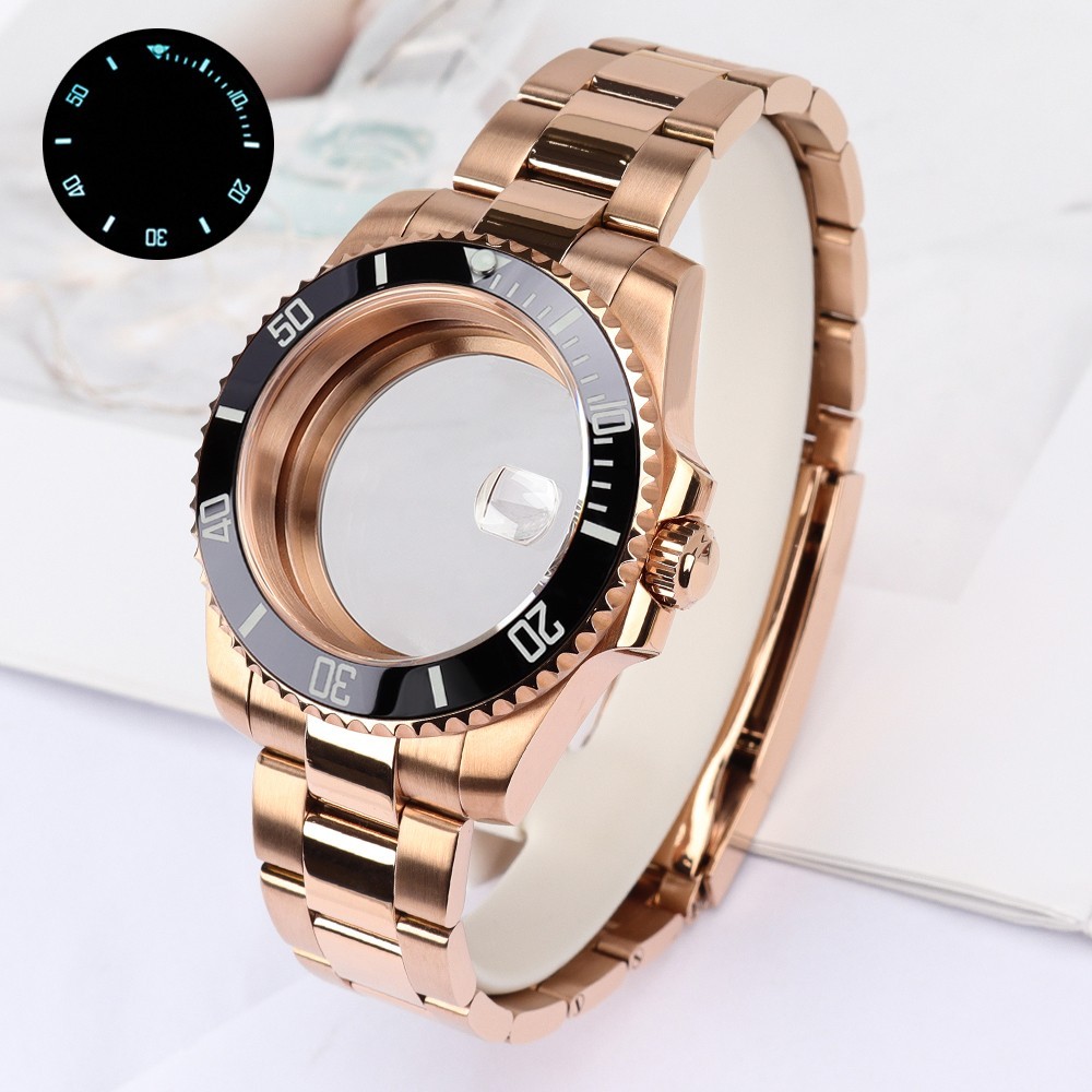 Sapphire Dive Watch Case Bracelet 40mm Rose Gold SUB Bezel For SII NH35 ETA 2824
