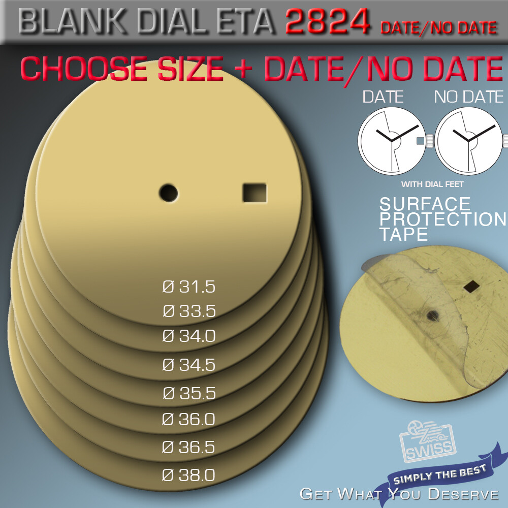 BLANK DIAL ETA 2824-2+SW 200, Ø31.5/33.5/34,0/34.5/35.5/36.0/36.5/38,0mm, DAT+NO