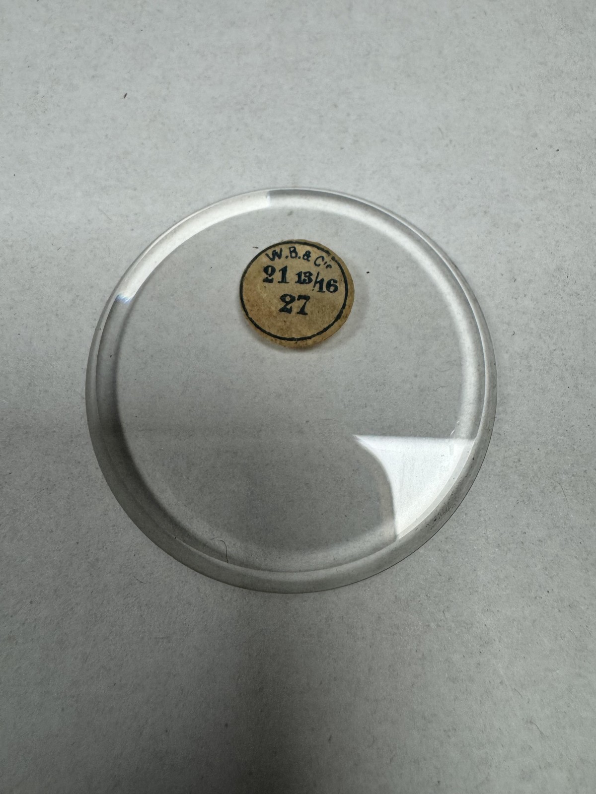 Vintage W.B.&C. Pocket Watch Mineral Crystal Domed 49.18mm 21 13/16 27 Clear
