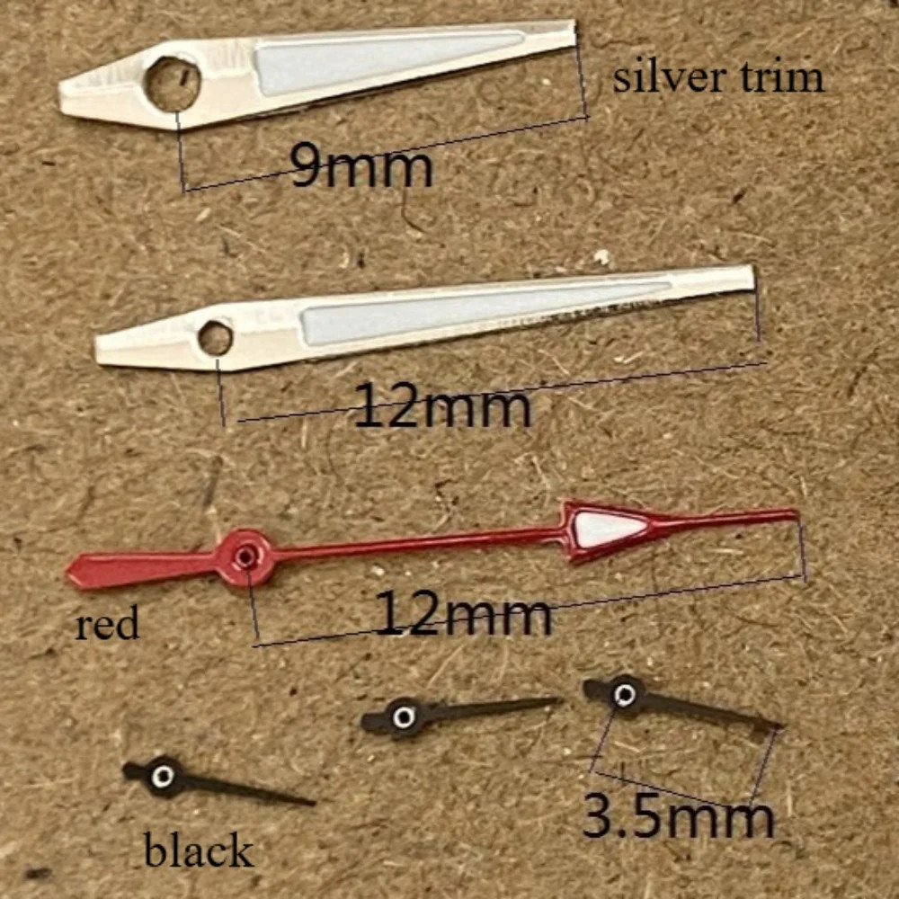 12mm Silver+red+black Watch Hands for Miyota OS10 OS20 OS30 Movement Green Lume