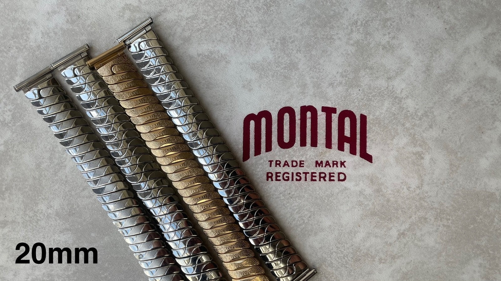 Original Montal made in England steel and gold stretch bracelets 18mm & 20mm