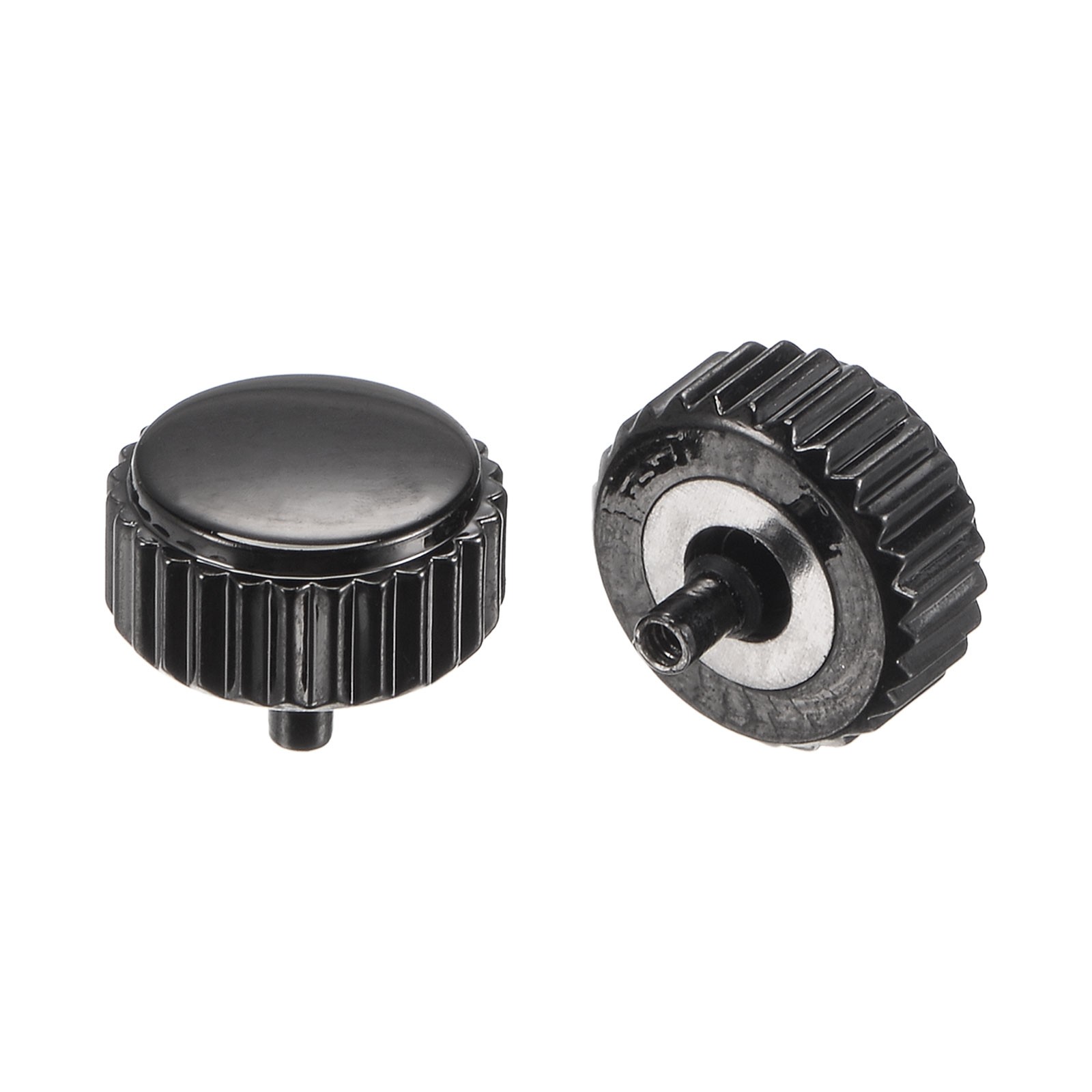 2Pcs 6mm x 7mm Watch Crown Flat Head Long Stem Watch Crown 2mm ID Black