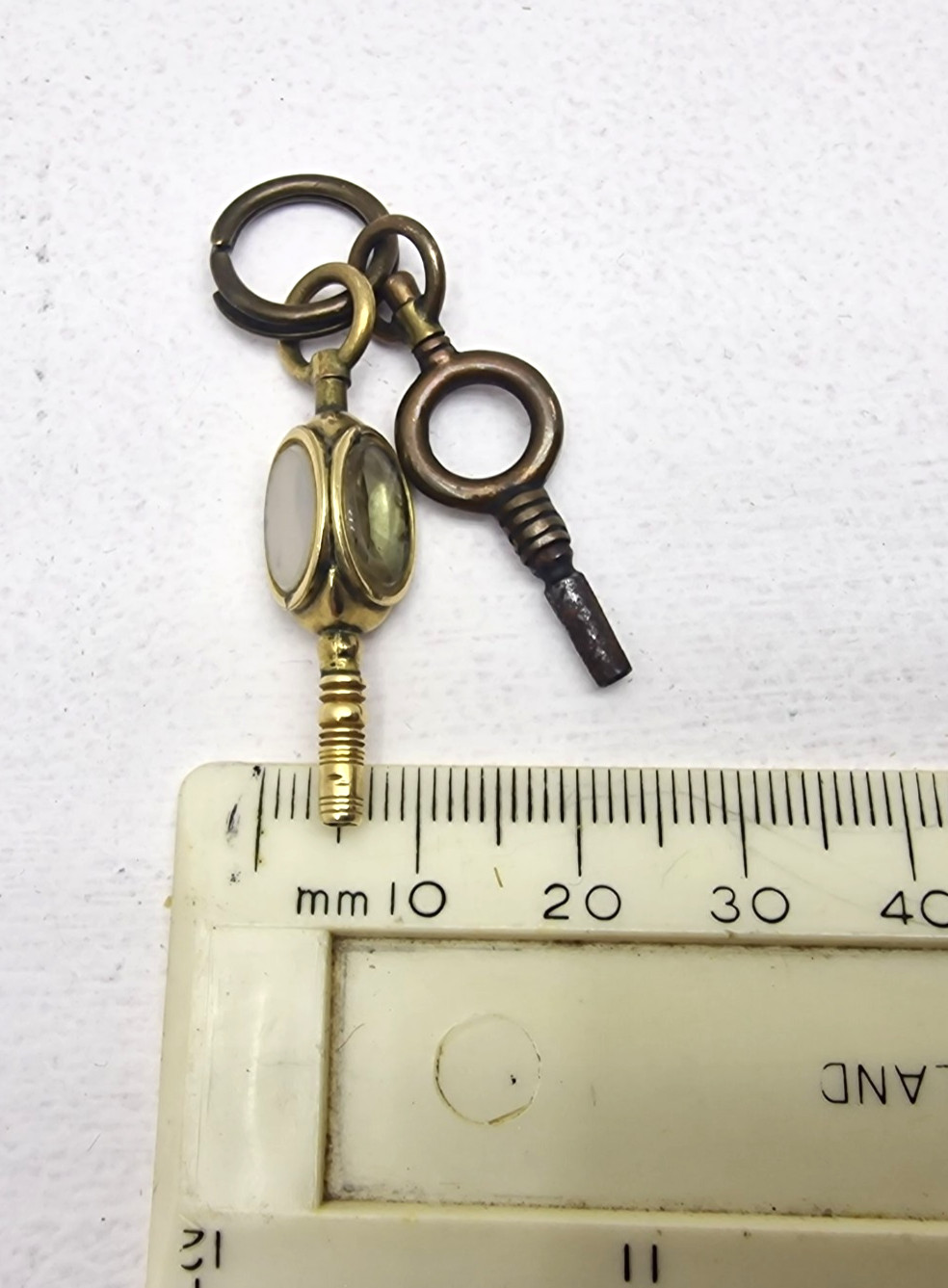 Antique Brass Pocket Watch Winding Keys Multi Stone Swivel Fob Victorian Era