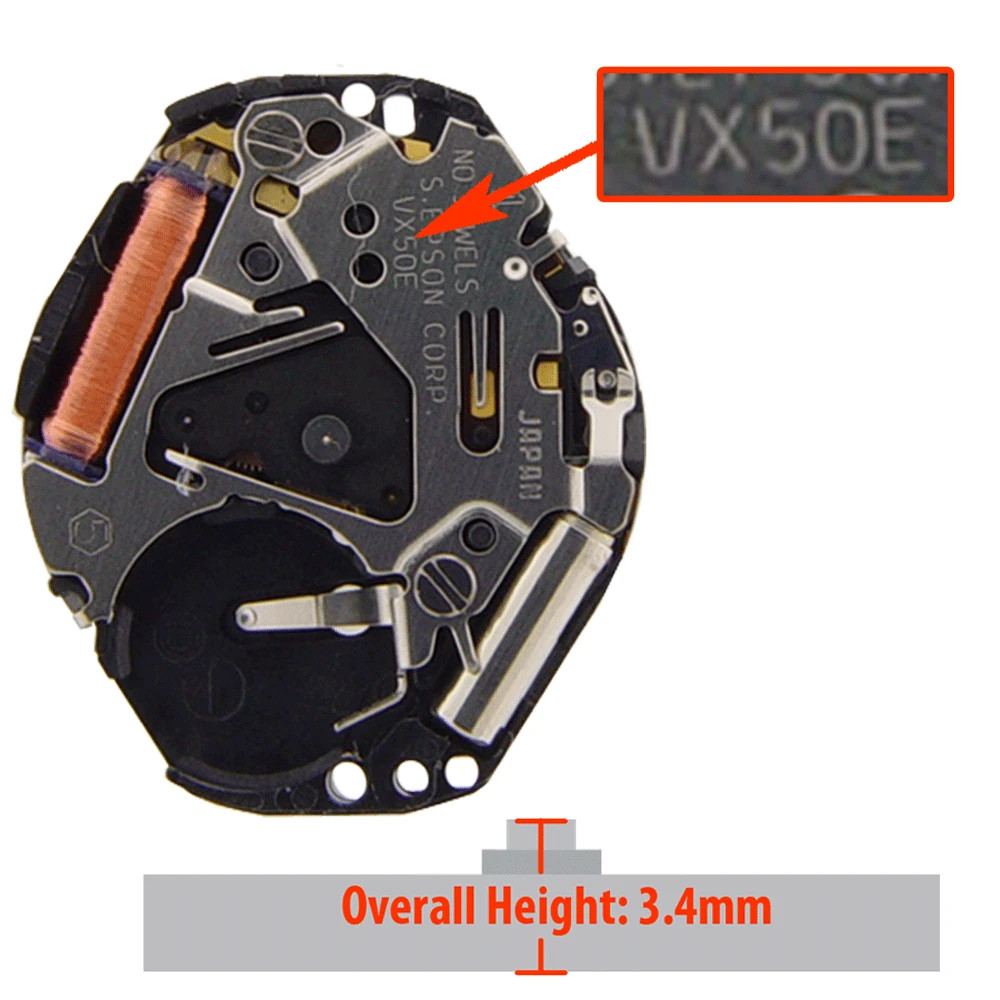 Original Hattori/Seiko VX50 VX50E, 2 Hands, Japan Quartz Movement, HT: 3.40mm