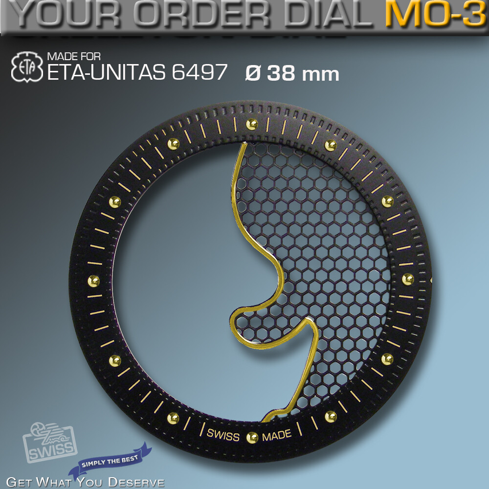 DIAL MOSAIC SKELETON Ø 38 MM FOR MOVEMENT ETA UNITAS 6497, Bl109, BLACK-GOLD