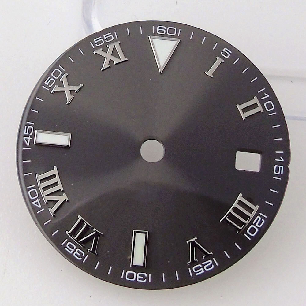 29mm Grey Sunburst Watch Dial Fit NH35A NH36A Movement Roman Number Marks Date