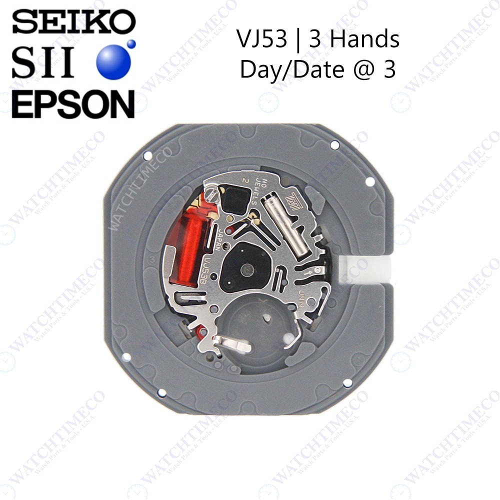 Genuine Seiko SII Epson VJ53 Watch Movement Japan 3 Hands, Date/Day at 3
