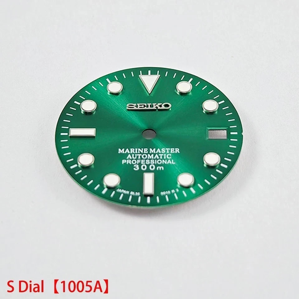 28.5mm Seiko Sunburst Watch Dial Green Luminous Fit NH35 NH36 Movement