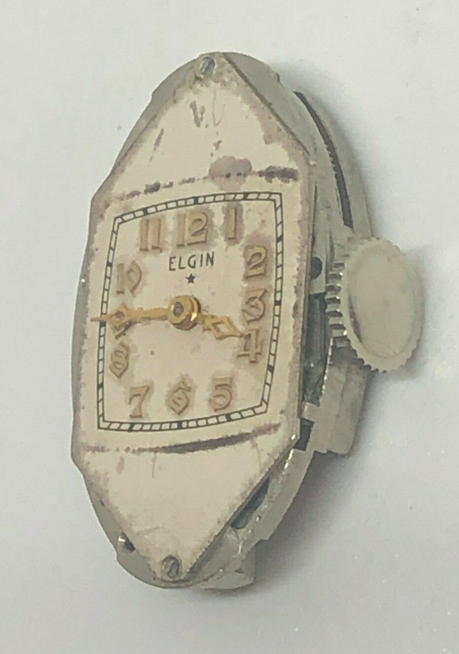 Elgin Movement 17 Jewels White Dial Gold Markers Gold Hands Original Steel Crown