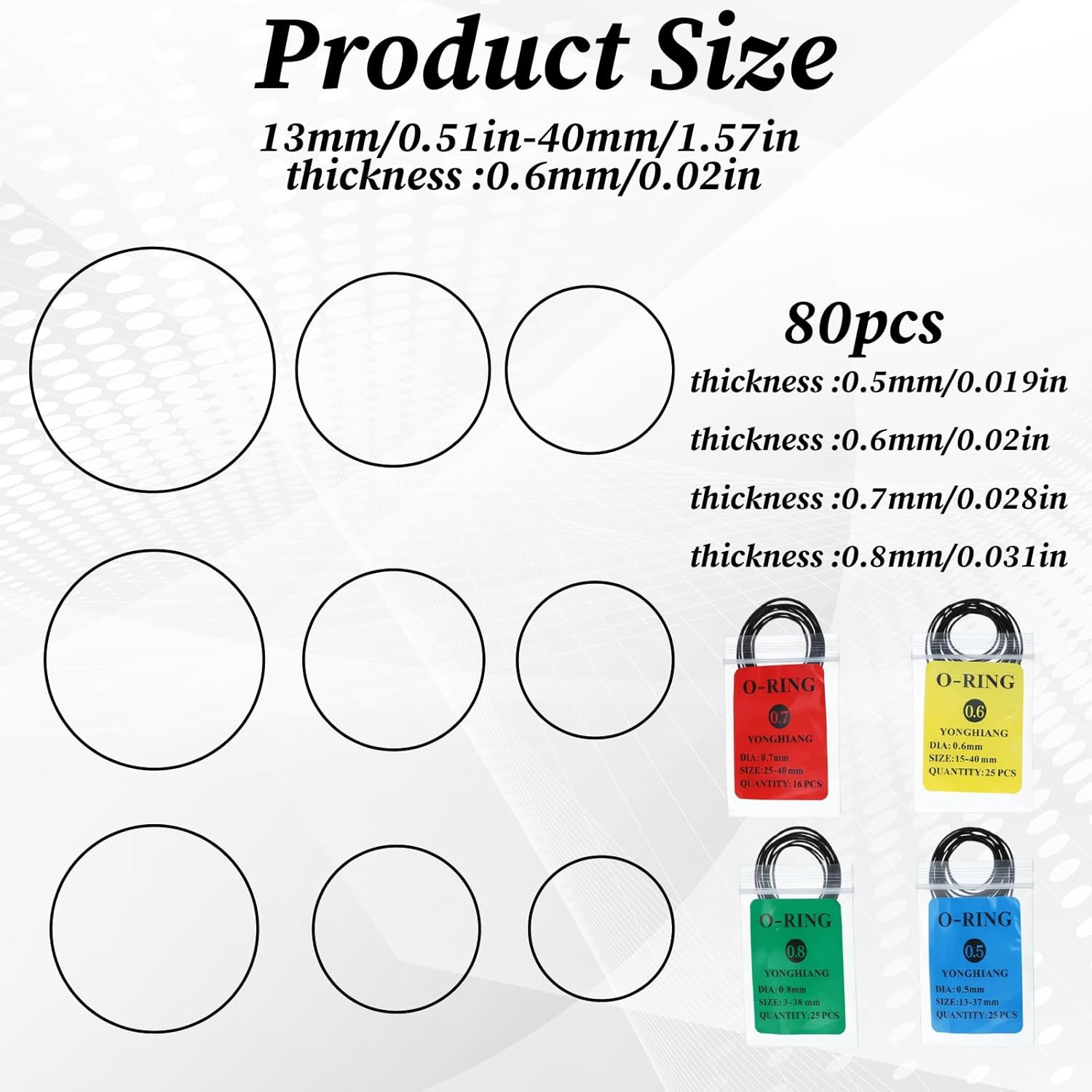 80Pcs O Ring Watch Gasket Set, 0.5/0.6/0.7/0.8 Mm Waterproof Rubber Watch Seal