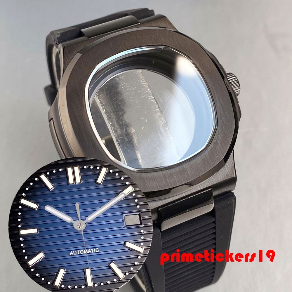 NH35 Square Watch Case+Silicone Band+Dial Hand Fit for Nautilus Style Wristwatch