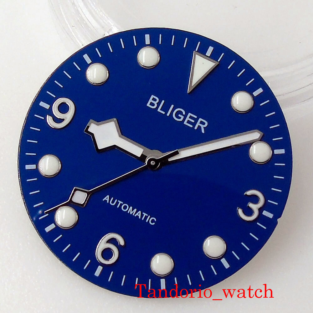 Bliger 29.2mm Black Watch Dial Snowflake Hand Fit NH35 NH36 Date Luminous Index