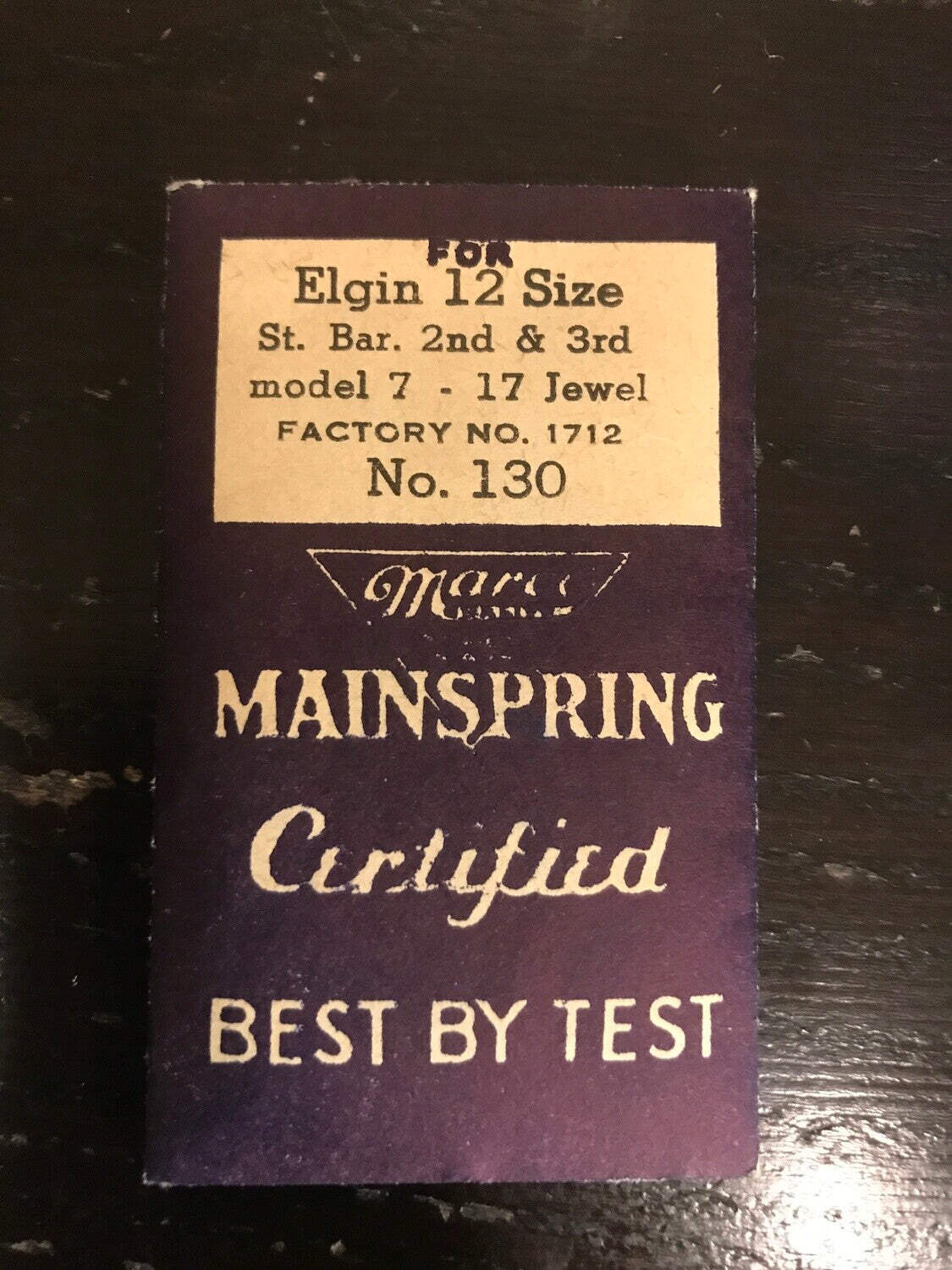 Marco Mainspring #130 for 12s Elgin 7j to 17j movements No. 1712 – Steel