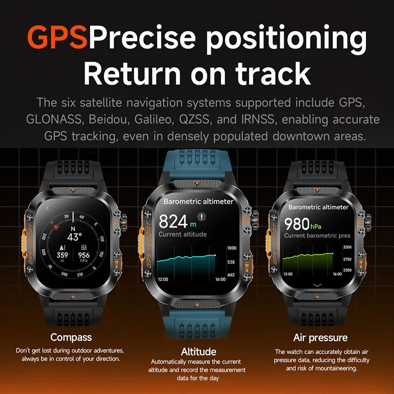 2026 NEW Military GPS Smartwatch Flashlight Wireless Call Wrist Watches 3ATM Wat