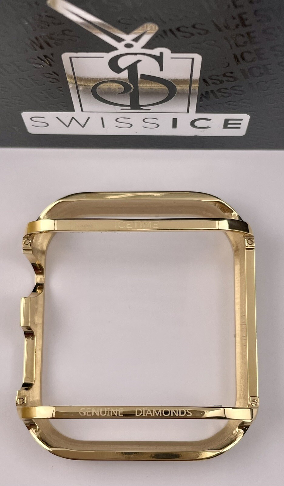 Custom Yellow Gold Plated 4.5ct Genuine Diamonds Bezel/Case For Apple Watch 44mm