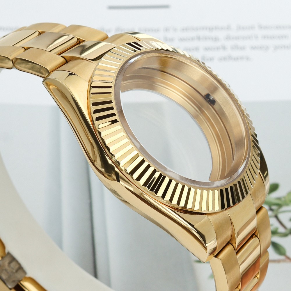 Sapphire 36mm/39mm Oyster Watch Cases Band Fluted Bezel For Seiko NH35 Movement
