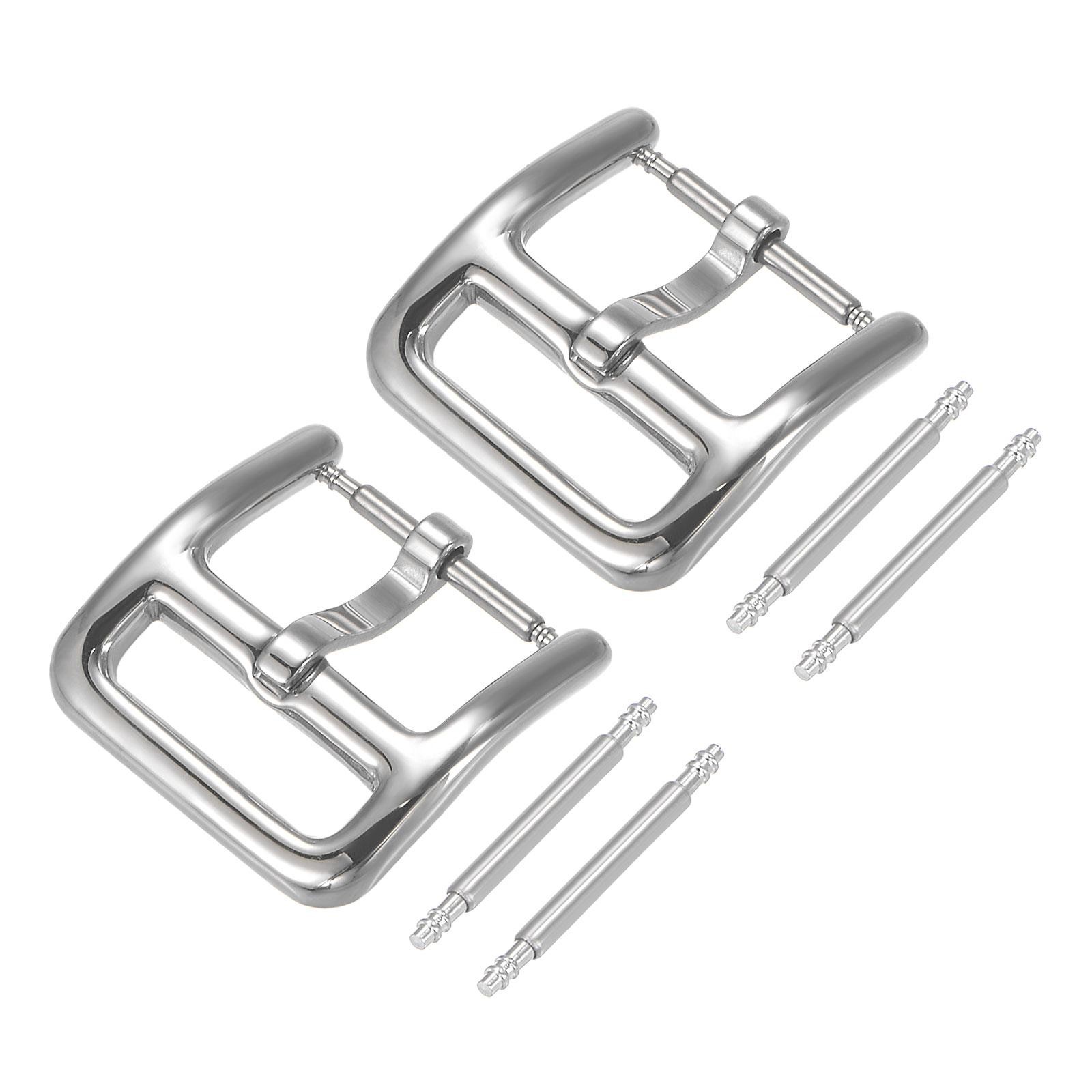 Watch SUS304 2 Pcs Silver Tone Buckle for 14mm Watch Bands with 4Pcs Spring Bar