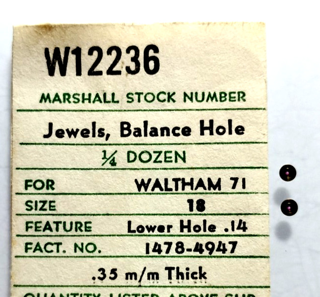 Waltham 18 Size 1478-4947 Lower Hole Jewel LH- .14 0.35mm thick