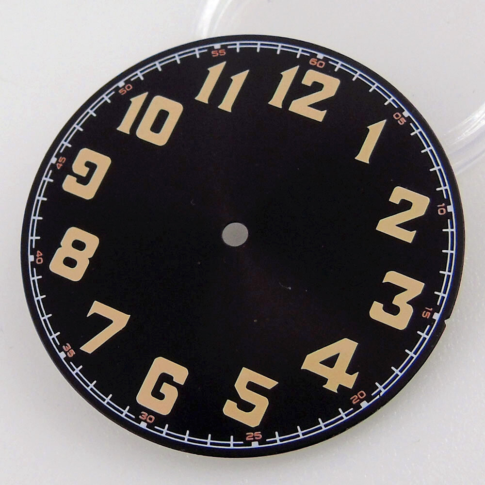 33.6mm Black Dial Luminous Mark Fit Vintage Pilot Style NH35 NH36 Movement Watch