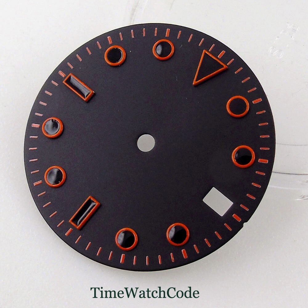 29mm Black Red Watch Dial Green Lume For NH35 NH36 ETA2824 PT5000 8215 Movement