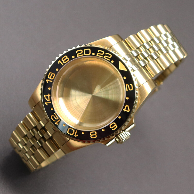 40mm Gold Watch Case+Strap Sapphire Glass For Seiko Nh35 Nh36 Eta 2824 Movement