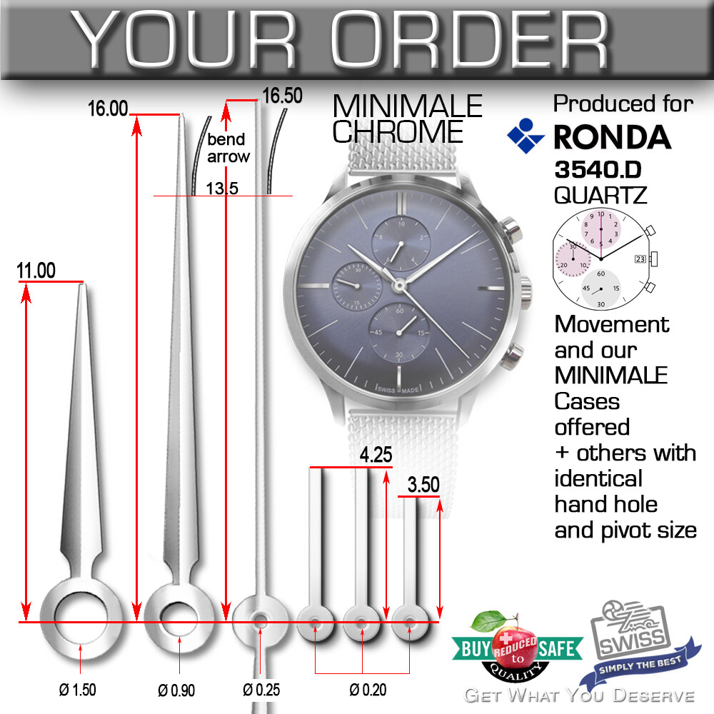 HANDS SET FOR MOVEMENT RONDA 3540D – CHRONOGRAPH, CHROME, GUN, GOLD, ROSE GOLD