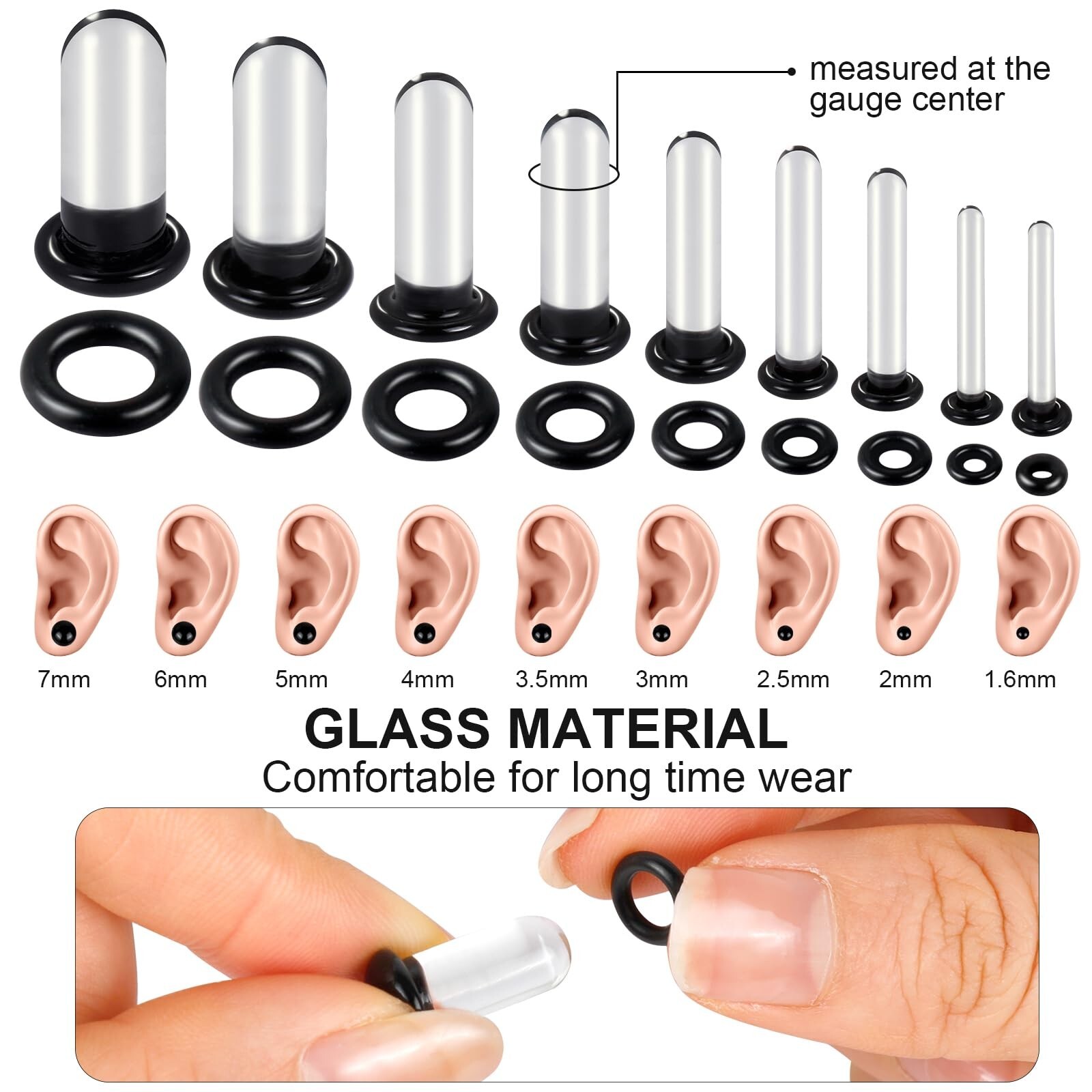 14-18Pcs Glass Ear Stretching Kit 1.6-7mm/7.5-12mm Plugs for Ears Gauges with…