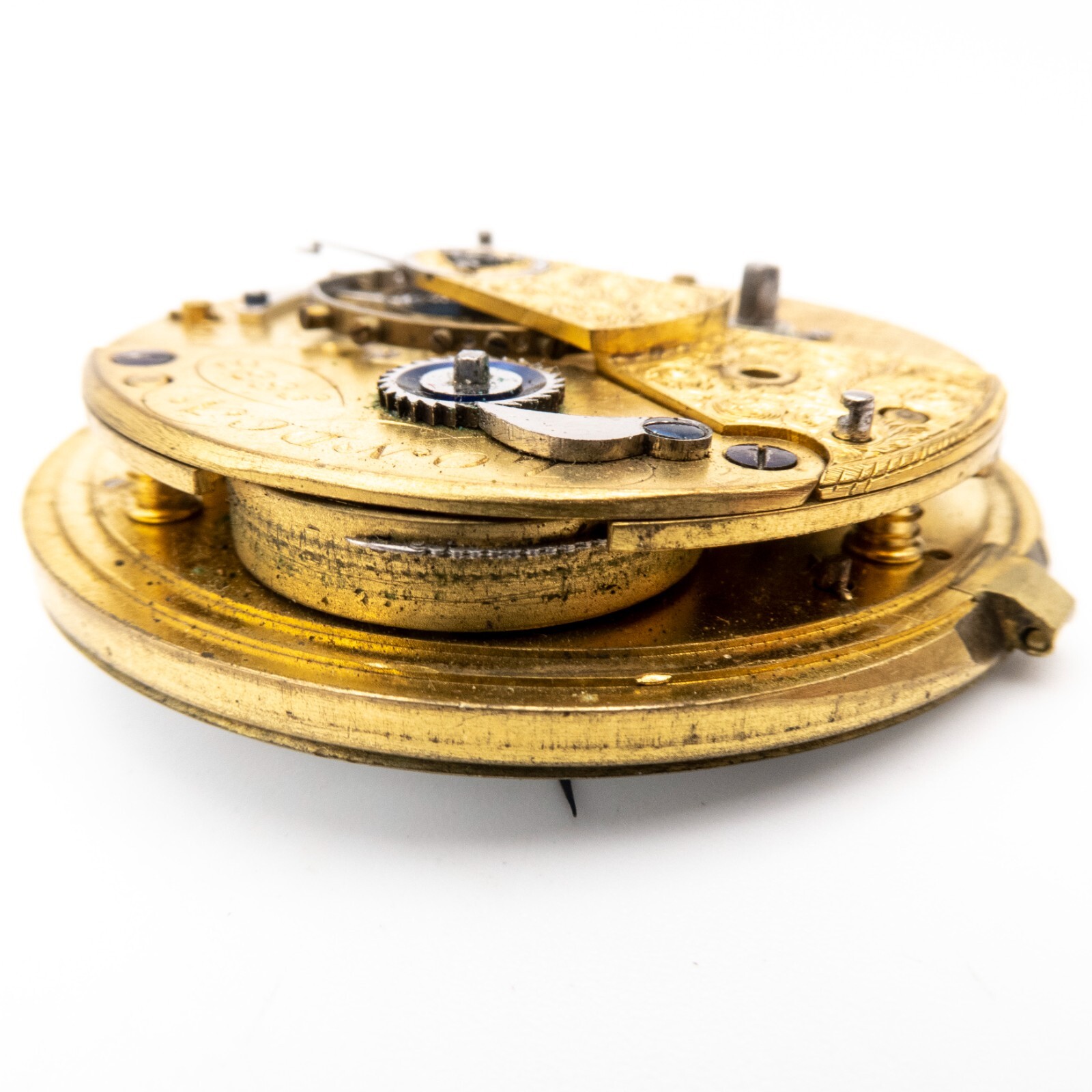 Jas. Hoddelle & Co. English Antique Fusee Pocket Watch Movement, Nice Dial