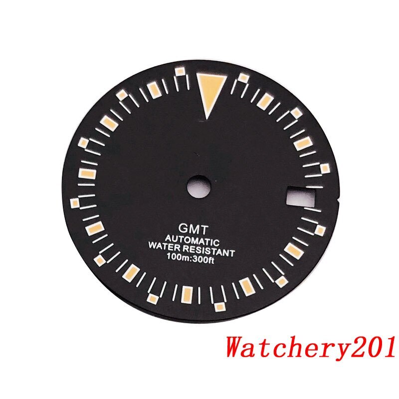 Bliger 29MM Green Lume Black Watch Dial Fit NH34 NH34A GMT Automatic Men Watch