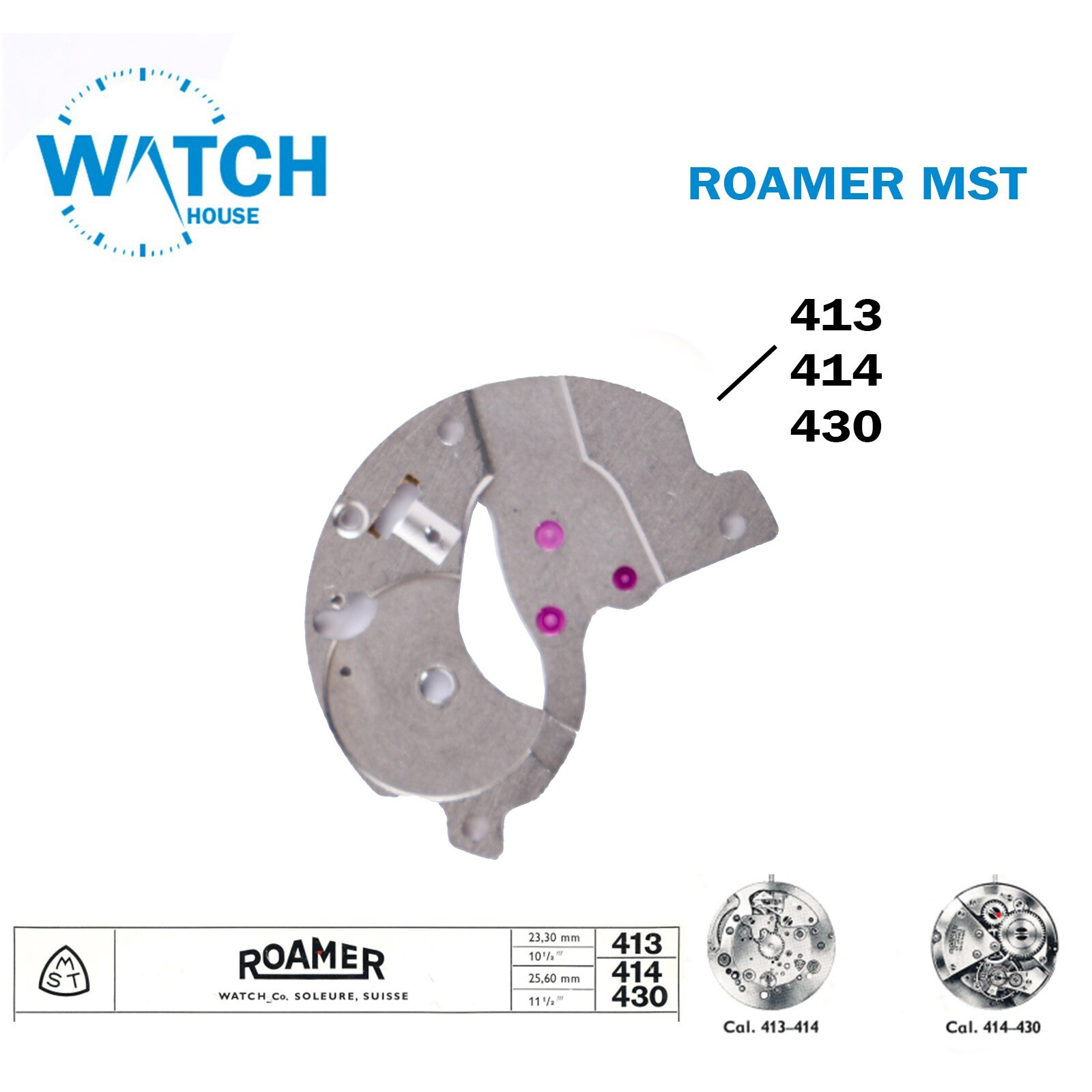 ROAMER MST 413 or 414 or 430 Swiss Spare Parts, Silver Color.