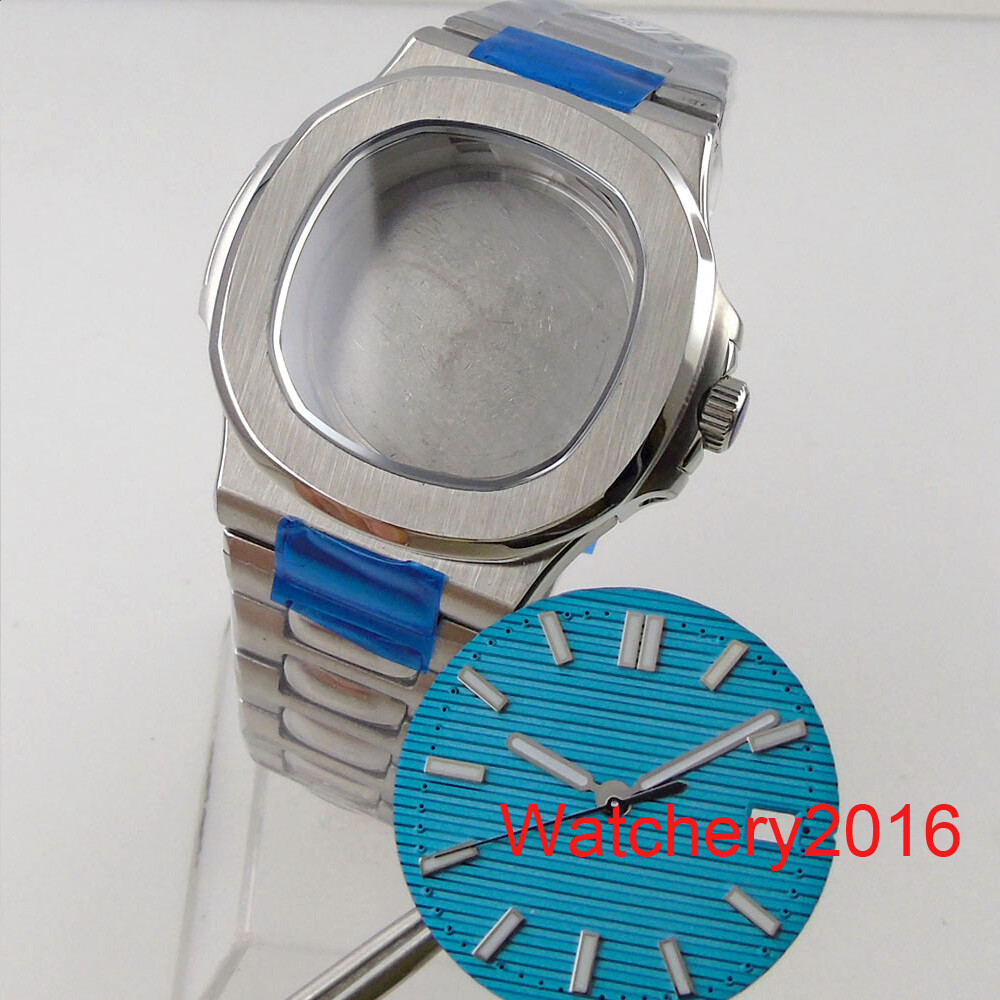 BLIGER Square Watch Case Sky Blue 29.8MM Dial Luminous Hand Fit NH35 movement