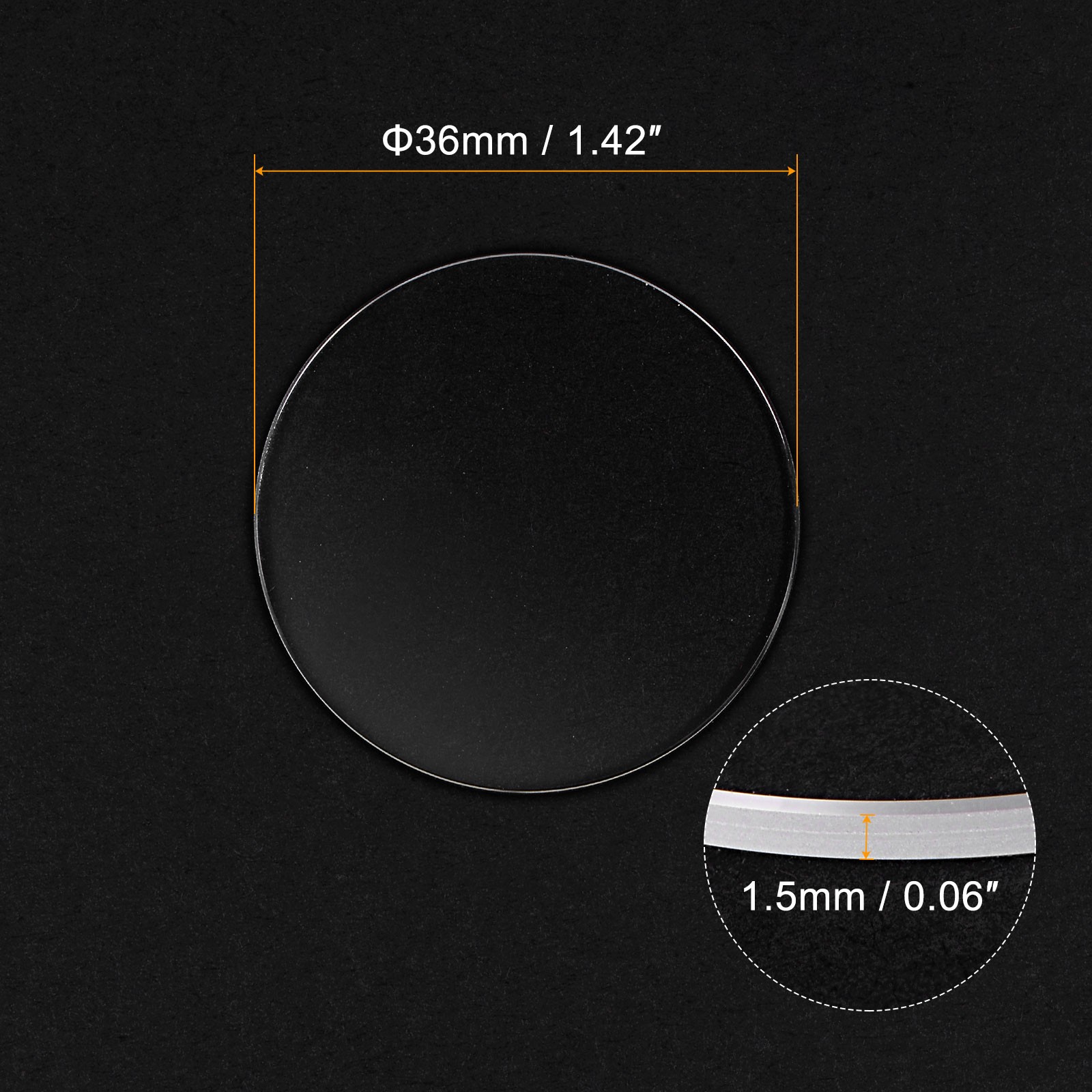 Watch Crystal Glass Lens 36mm Dia 1.5mm Thick Flat Round Sapphire Replacement