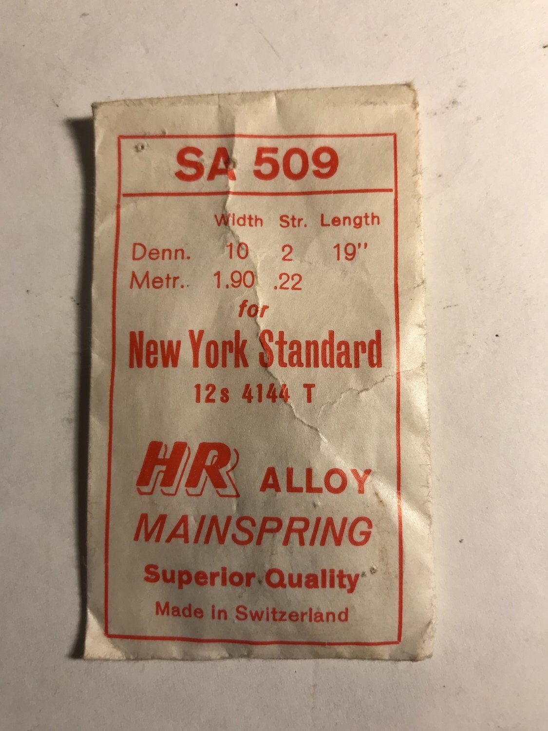 HR Mainspring SA509 for 12s NY Standard Factory No. 4144 – Alloy
