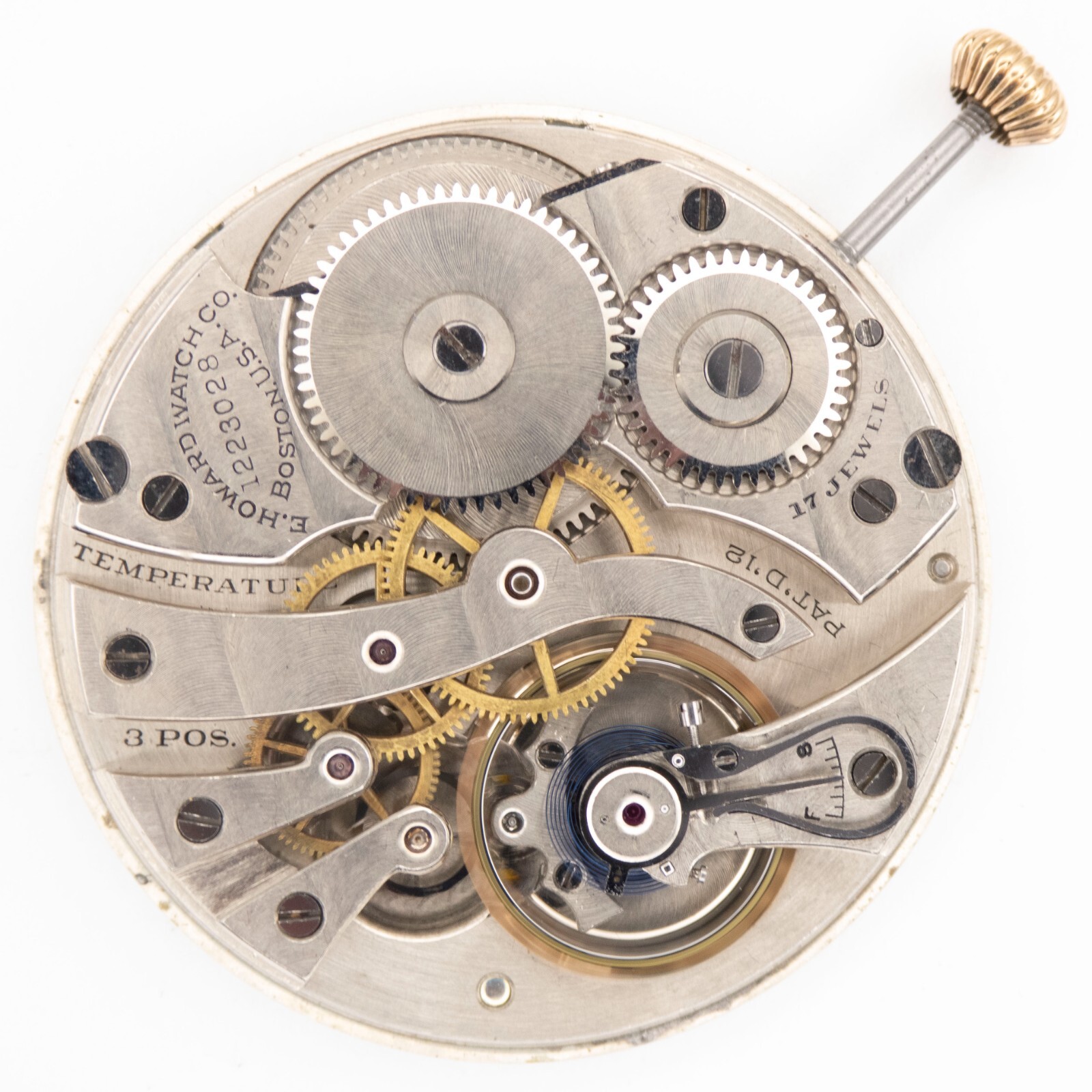 E. Howard Series 7 12-Size 17-Jewel Antique Pocket Watch Movement, Runs