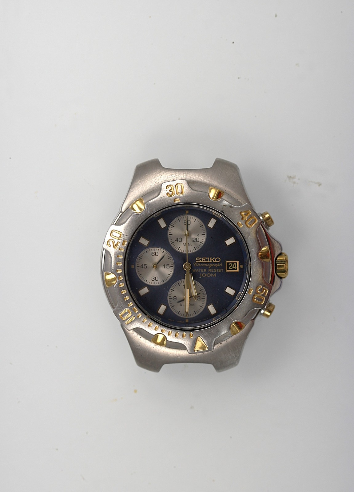Seiko Watch Men Chrono 7T32-6M49 Stainless St 100m Date Blue Quartz NON-WORKING