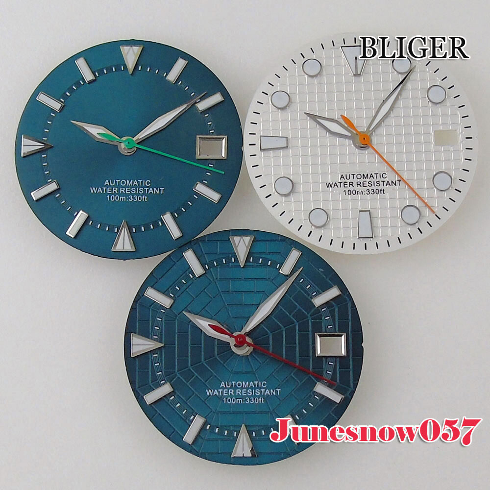 Bliger Blue/White Watch Men Dial Green Lume 29MM Fit NH35A NH36A SKX SRP